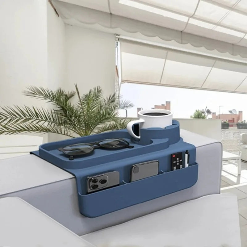 Silicone Couch Cup Holder Tray with Side Pockets Couch Armrest Table Waterproof Couch Arm Caddy for Snack Drinks Spectacles 