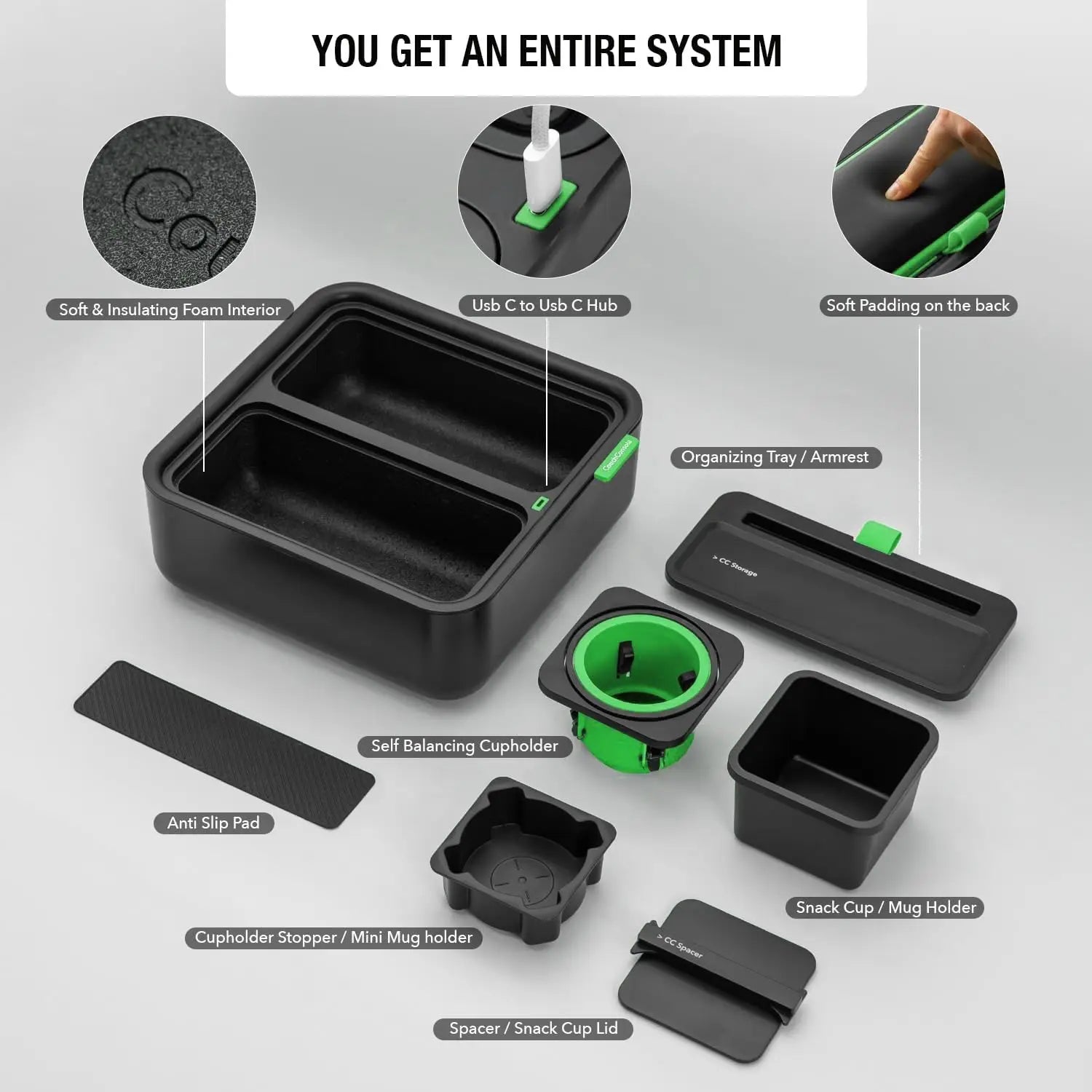 Sofa Caddy with Armrest, Cup Holder, Phone Stand & Storage for Drinks, Snacks, Remote - Black 