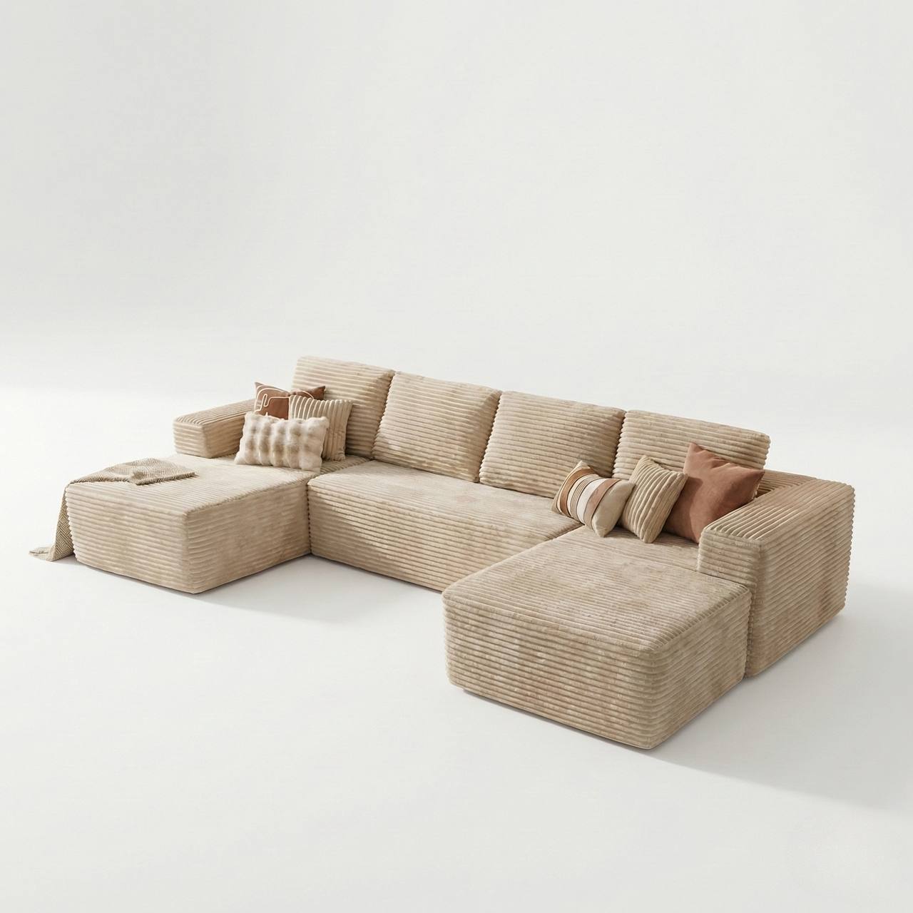 The Summit U Shaped Sectional Boneless Couch in Beige