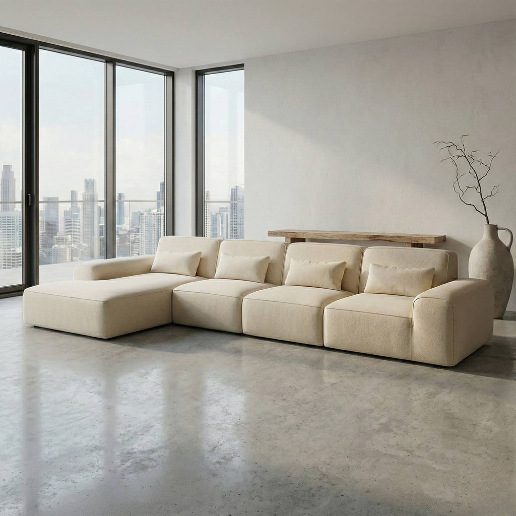 Beige sectional boneless sofa