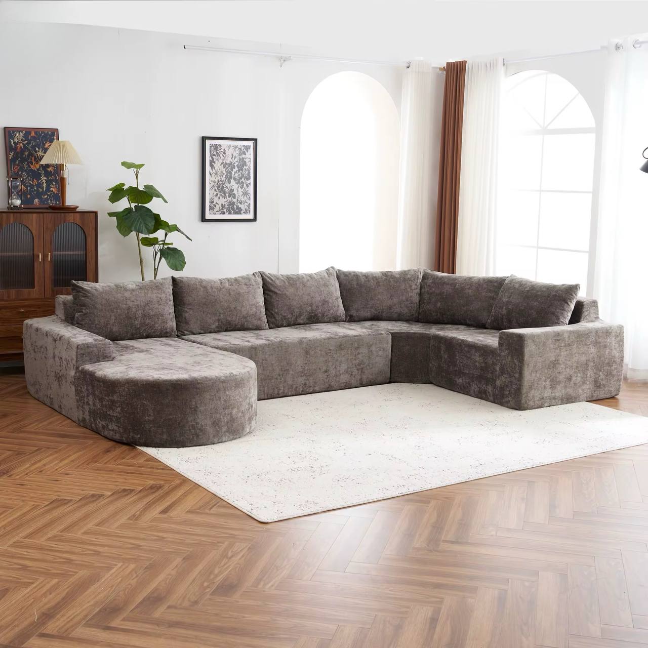 The Velura Minimalist U-Shaped Modular Velvet Sectional Sofa 